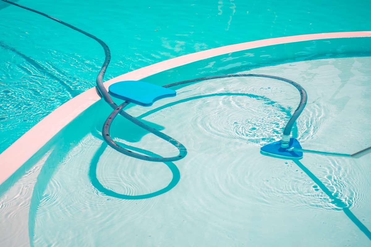 Underwater pool vacuum cleaning the pool floor