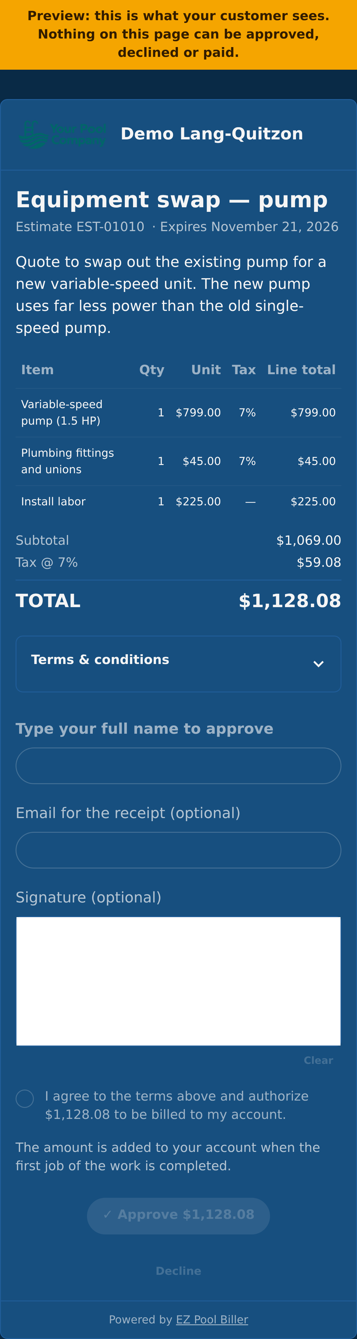 The page the customer sees on a phone, here as Preview as customer shows it The page the customer sees on a phone, here as Preview as customer shows it
