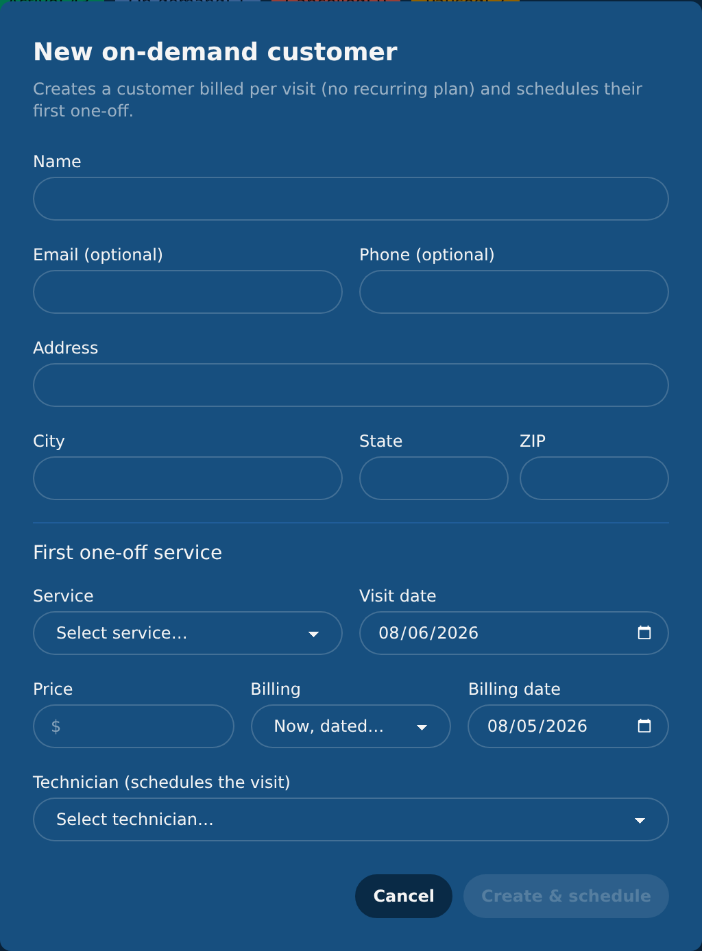 Taking the customer's details, selling the job and booking it, all on one form
