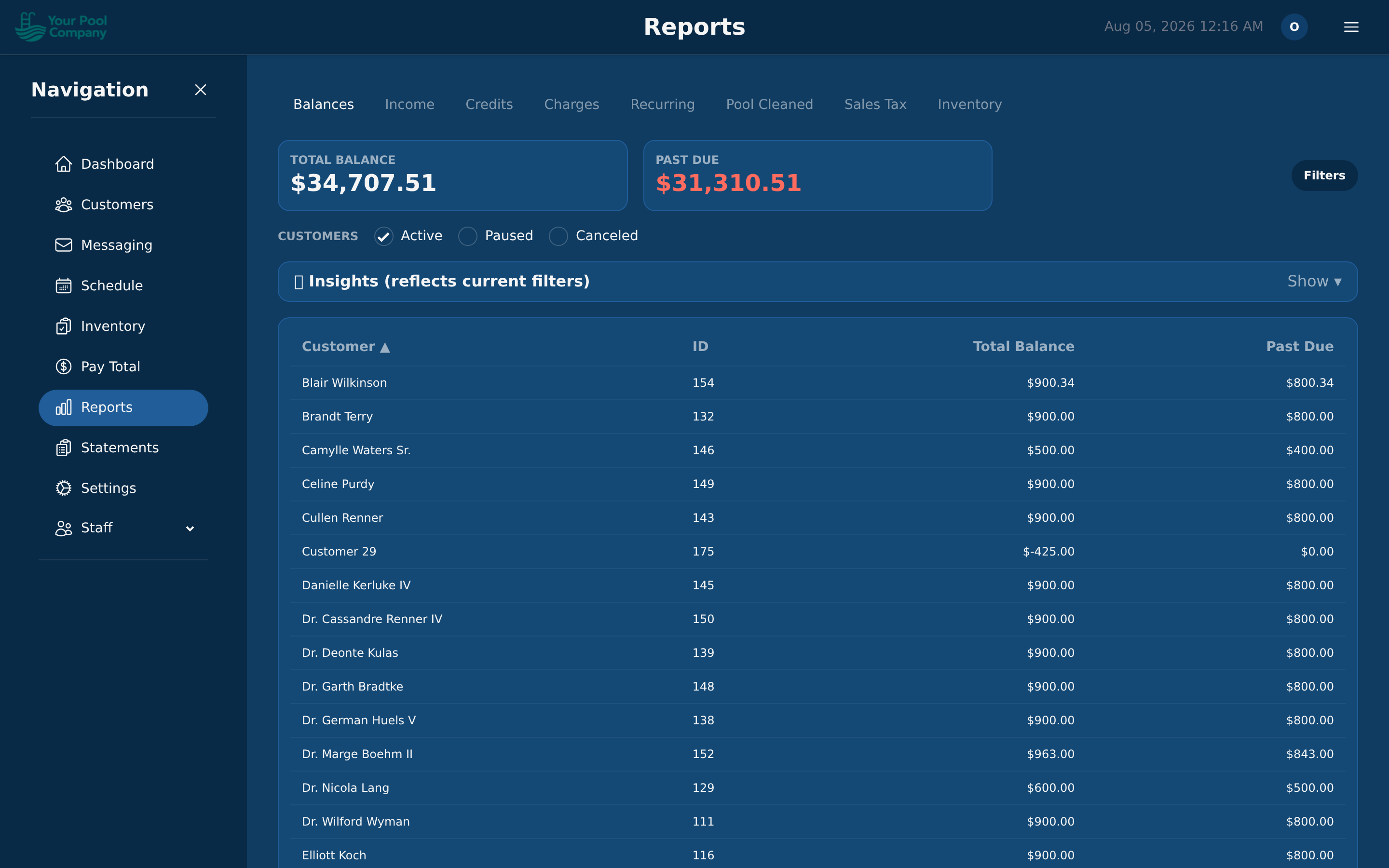 The Reports page — who owes you money